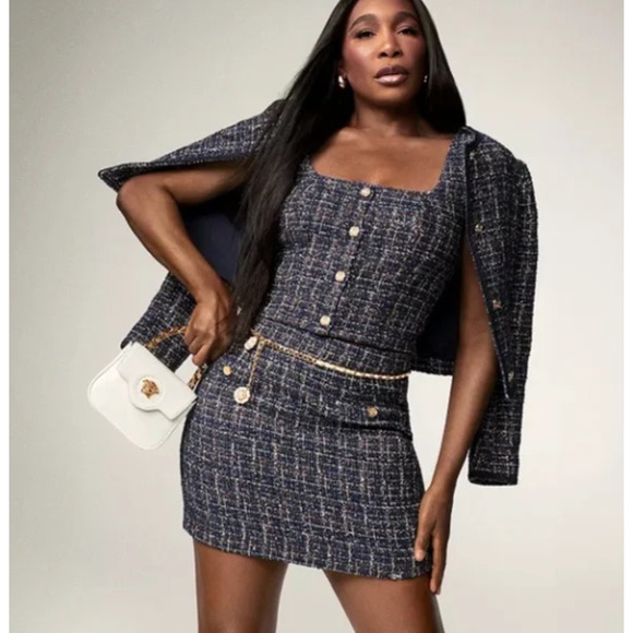 Aqua X Venus Williams Gold Stone Button Tweed Mini Skirt - Size Med - Picture 1 of 7